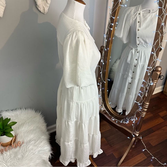 Hobbs London Bubble Sleeve White Midi Dress - Picture 7 of 11